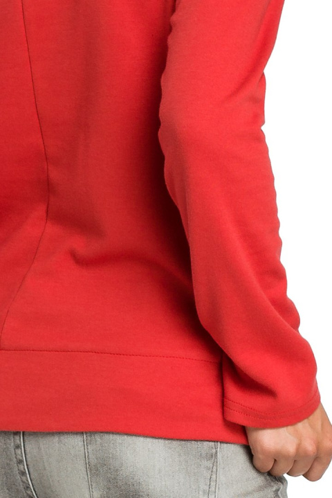 Bluza damska z wysokim kołnierzem i wiązaniem na dole czerwona B085 Bluza damska z wysokim kołnierzem i wiązaniem na dole czerwona B085