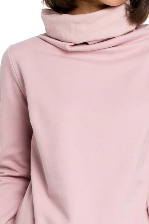 Bluza damska z wysokim kołnierzem i wiązaniem na dole pudrowa B085 Bluza damska z wysokim kołnierzem i wiązaniem na dole pudrowa B085