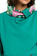 Bluza damska dresowa z wysokim kołnierzem we wzór zielona B084