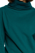 Bluza damska z wysokim kołnierzem i wiązaniem na dole zielona B085