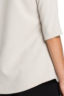 Bluzka damska z krótkim rękawem 3/4 i dekoltem V gładka beżowa B090
