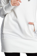 Długa bluza damska dresowa z kapturem i ściągaczem ecru B072