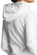 Długa bluza damska dresowa z kapturem i ściągaczem ecru B072