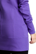 Długa bluza damska dresowa z kapturem i ściągaczem fioletowa B072