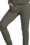 Spodnie damskie dresowe joggery z gumką w pasie dzianina khaki B107