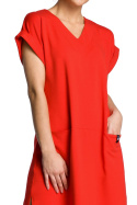 Zwiewna sukienka letnia maxi z rozcięciami po bokach czerwona B065