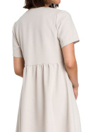 Sukienka letnia mini luźna z krótkim rękawem dekolt V beżowa B081
