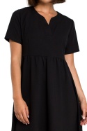 Sukienka letnia mini luźna z krótkim rękawem dekolt V czarna B081