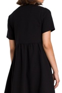 Sukienka letnia mini luźna z krótkim rękawem dekolt V czarna B081