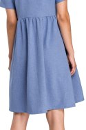 Sukienka letnia mini luźna z krótkim rękawem dekolt V niebieska B081
