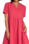 Sukienka letnia mini luźna z krótkim rękawem dekolt V różowa B081