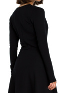 Sukienka rozkloszowna midi wiązana na zakładkę dekolt V czarna B092