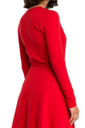 Sukienka rozkloszowna midi wiązana na zakładkę dekolt V czerwona B092