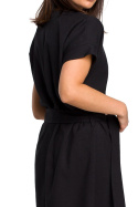 Sukienka koszulowa midi szmizjerka z paskiem czarna B111