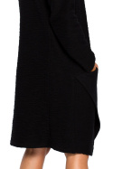 Sukienka midi oversize z wysokim dekoltem długi rękaw czarna B098