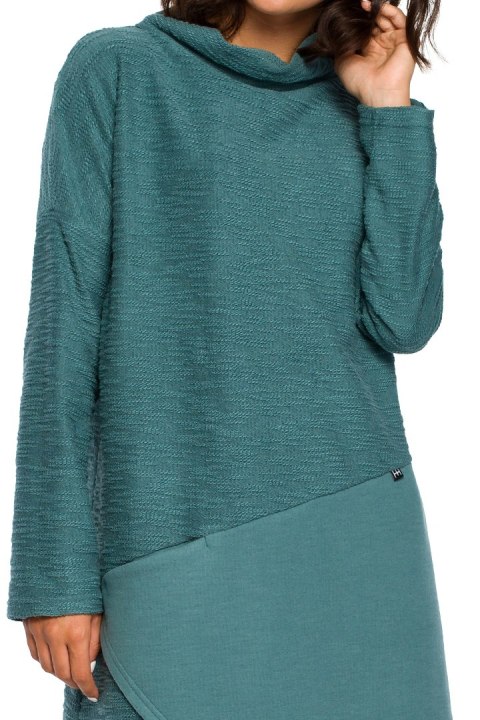 Sukienka midi oversize z wysokim dekoltem długi rękaw turkusowa B098 Sukienka midi oversize z wysokim dekoltem długi rękaw turkusowa B098