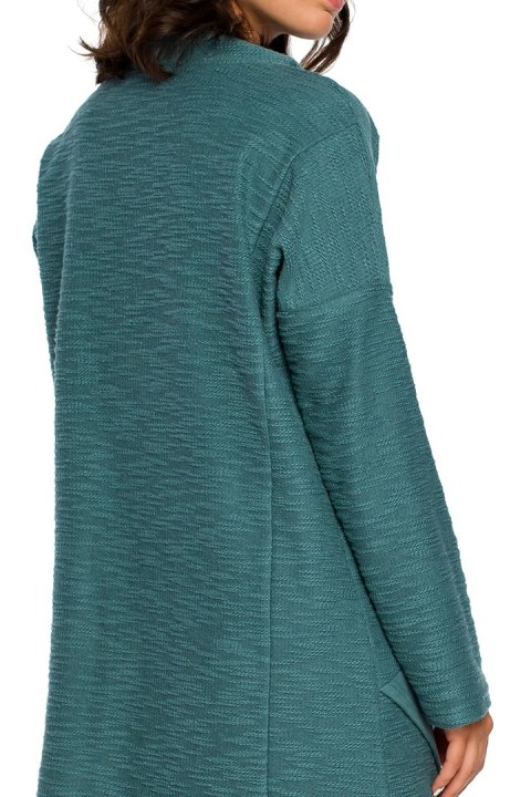 Sukienka midi oversize z wysokim dekoltem długi rękaw turkusowa B098 Sukienka midi oversize z wysokim dekoltem długi rękaw turkusowa B098