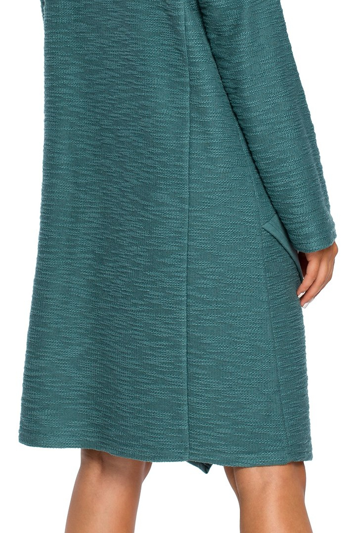 Sukienka midi oversize z wysokim dekoltem długi rękaw turkusowa B098 Sukienka midi oversize z wysokim dekoltem długi rękaw turkusowa B098