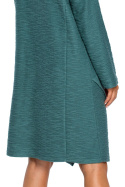 Sukienka midi oversize z wysokim dekoltem długi rękaw turkusowa B098