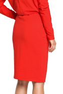 Sukienka ołówkowa midi z gumką w pasie długi rękaw czerwona B060