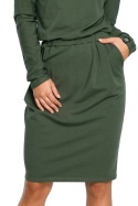 Sukienka ołówkowa midi z gumką w pasie długi rękaw zielona B060
