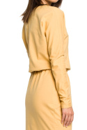 Sukienka ołówkowa midi z gumką w pasie długi rękaw żółta B060