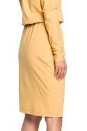 Sukienka ołówkowa midi z gumką w pasie długi rękaw żółta B060