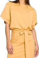 Sukienka ołówkowa midi dresowa z luźną górą i paskiem żółta B058