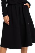 Sukienka rozkloszowana midi z gumką w pasie długi rękaw czarna B087