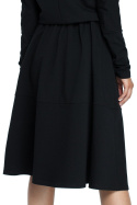 Sukienka rozkloszowana midi z gumką w pasie długi rękaw czarna B087