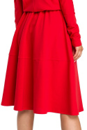 Sukienka rozkloszowana midi z gumką w pasie długi rękaw czerwona B087