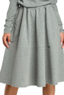 Sukienka rozkloszowana midi z gumką w pasie długi rękaw szara B087