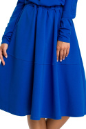 Sukienka rozkloszowana midi z gumką w pasie długi rękaw chabrowa B087