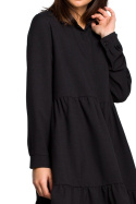 Sukienka midi z trzech falban odcinana w talii czarna B110