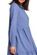 Sukienka midi z trzech falban odcinana w talii niebieska B110