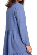 Sukienka midi z trzech falban odcinana w talii niebieska B110