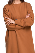 Sukienka dresowa maxi z tunelem na dole długi rękaw karmelowa B100