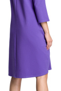 Sukienka dresowa midi luźna z wiązaniem krótki rękaw 3/4 fioletowa B070