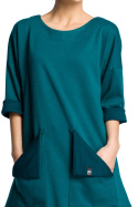 Sukienka trapezowa dresowa midi z wiskozą rękaw 3/4 zielona B064