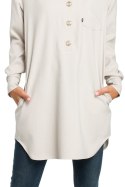 Tunika koszulowa mini oversize z długim rękawem zapinana beżowa B086