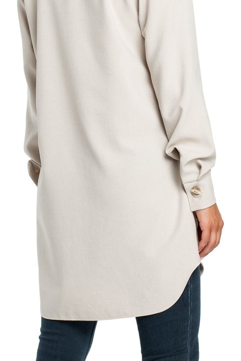 Tunika koszulowa mini oversize z długim rękawem zapinana beżowa B086 Tunika koszulowa mini oversize z długim rękawem zapinana beżowa B086