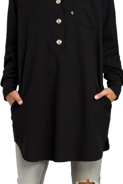Tunika koszulowa mini oversize z długim rękawem zapinana czarna B086 Tunika koszulowa mini oversize z długim rękawem zapinana czarna B086
