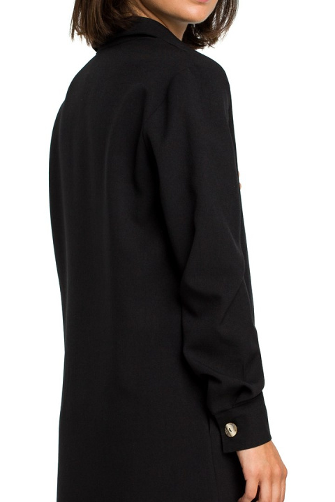 Tunika koszulowa mini oversize z długim rękawem zapinana czarna B086 Tunika koszulowa mini oversize z długim rękawem zapinana czarna B086