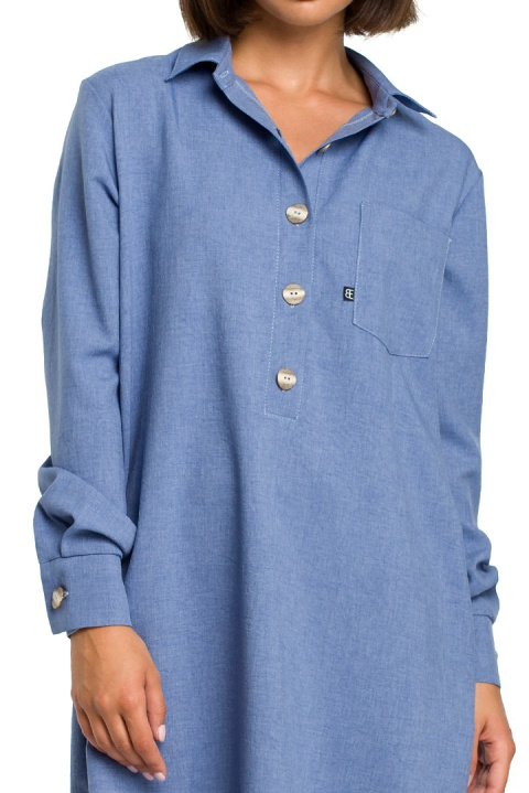 Tunika koszulowa mini oversize z długim rękawem zapinana niebieska B086 Tunika koszulowa mini oversize z długim rękawem zapinana niebieska B086