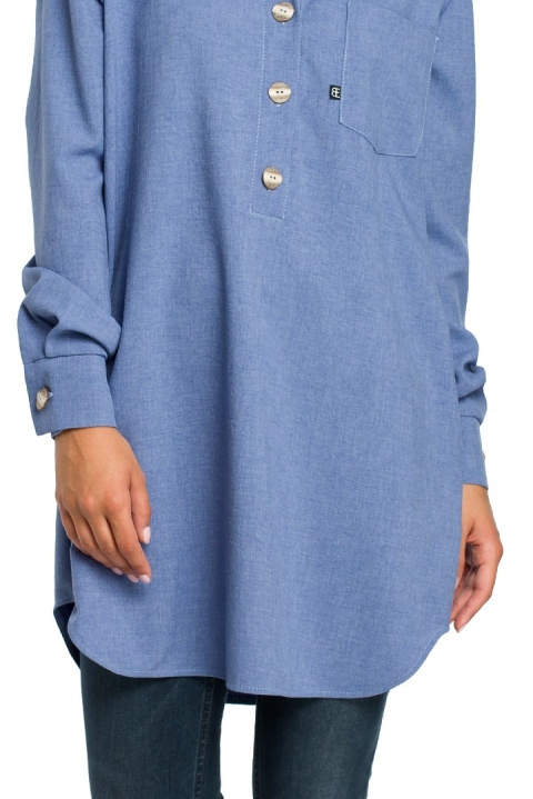 Tunika koszulowa mini oversize z długim rękawem zapinana niebieska B086 Tunika koszulowa mini oversize z długim rękawem zapinana niebieska B086