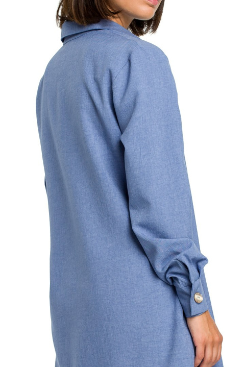 Tunika koszulowa mini oversize z długim rękawem zapinana niebieska B086 Tunika koszulowa mini oversize z długim rękawem zapinana niebieska B086