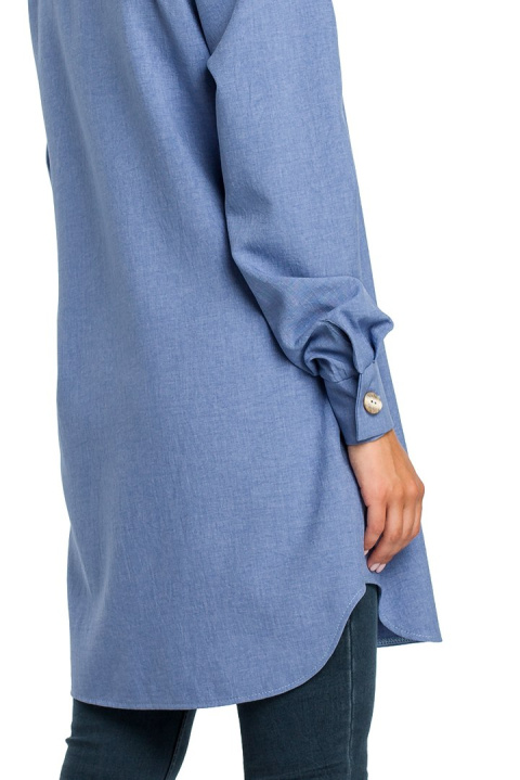 Tunika koszulowa mini oversize z długim rękawem zapinana niebieska B086 Tunika koszulowa mini oversize z długim rękawem zapinana niebieska B086
