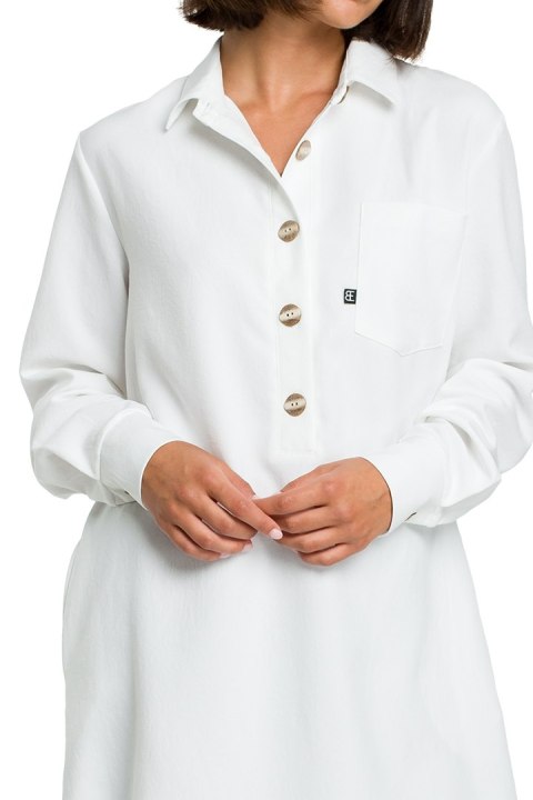 Tunika koszulowa mini oversize z długim rękawem zapinana biała B086 Tunika koszulowa mini oversize z długim rękawem zapinana biała B086