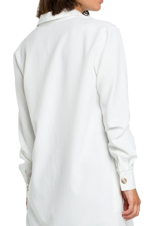 Tunika koszulowa mini oversize z długim rękawem zapinana biała B086 Tunika koszulowa mini oversize z długim rękawem zapinana biała B086