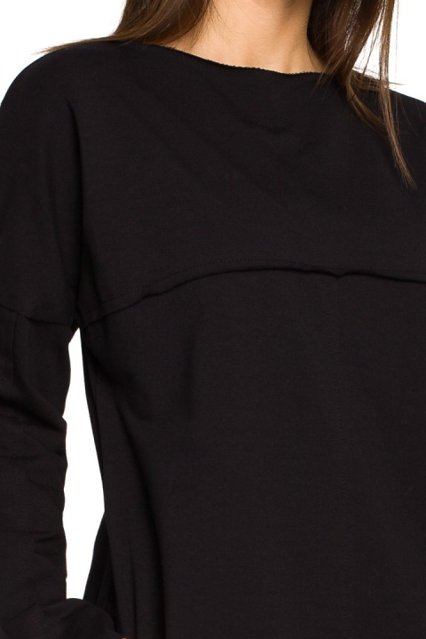 Prosta tunika dresowa mini oversize z długim rękawem czarna B059 Prosta tunika dresowa mini oversize z długim rękawem czarna B059